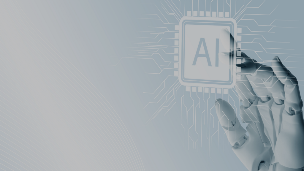 Main robotique et puce IA sur fond clair